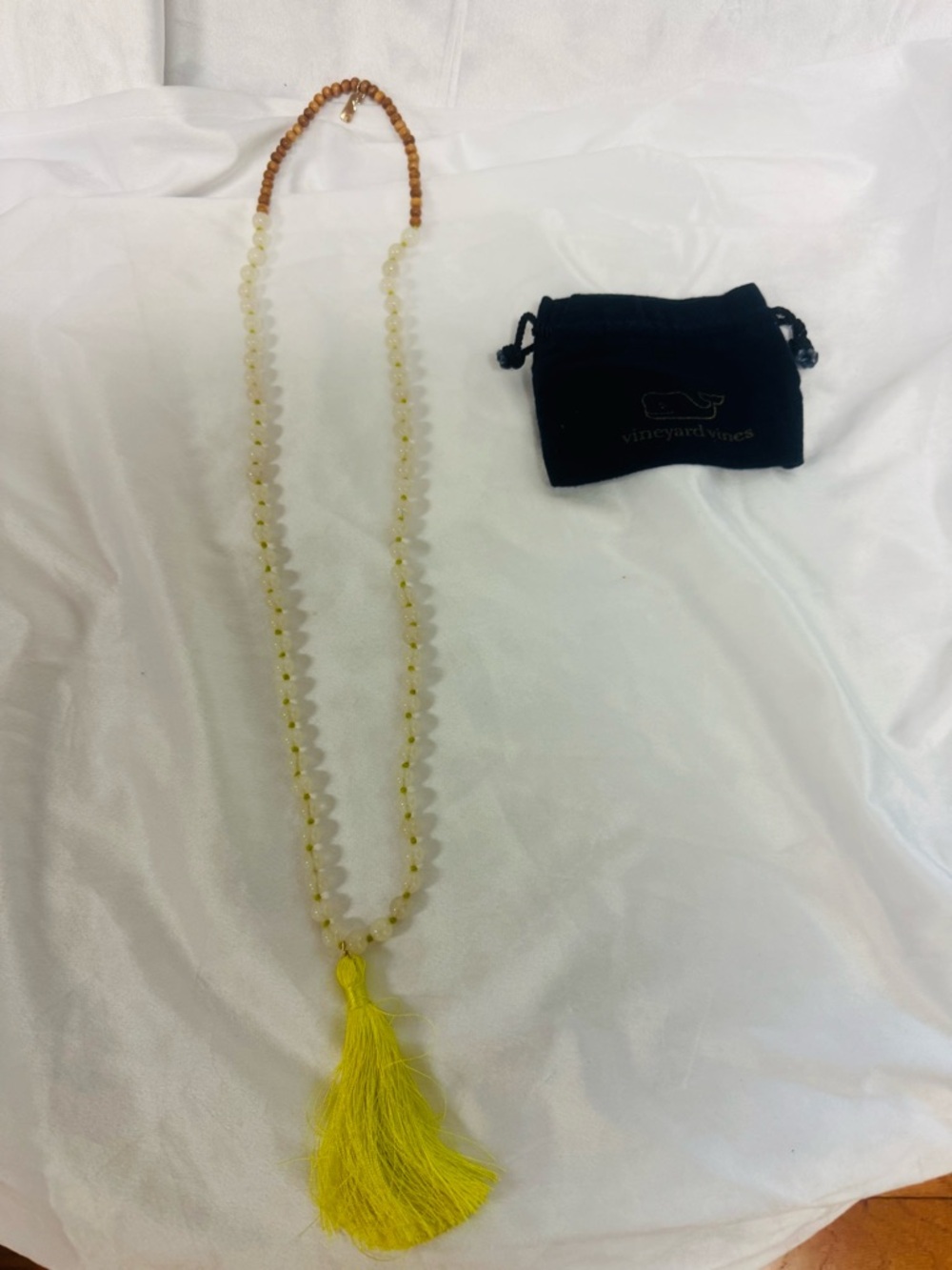 Vineyard Vines Lemon Beaded Necklace with Yellow Tassel